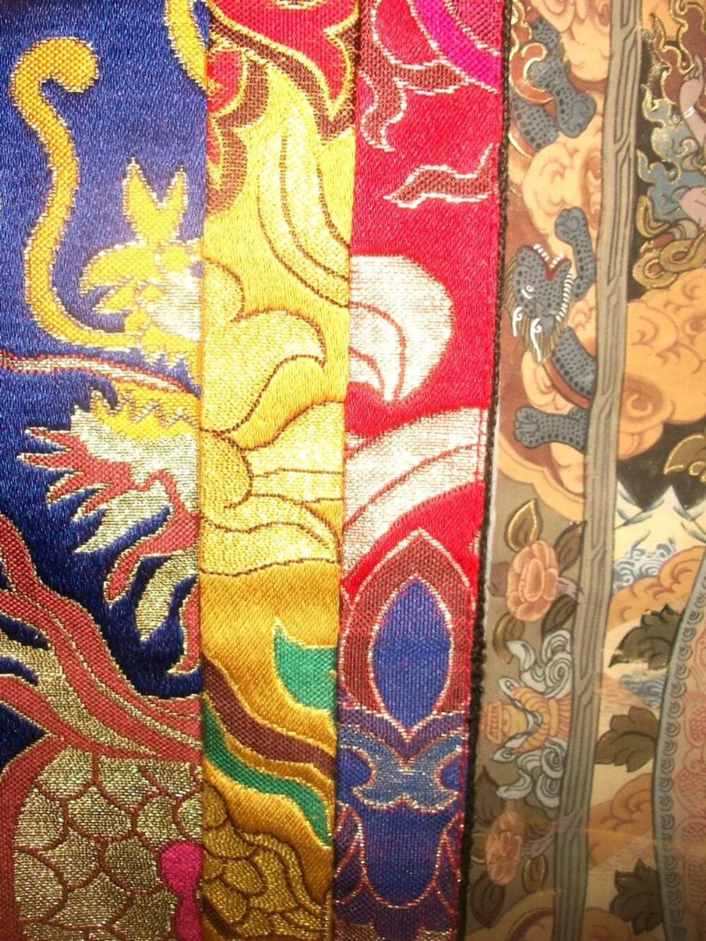 Large Hanging Vintage Tibetan Thangka w Handpainted Mandala on Heavy Brocade